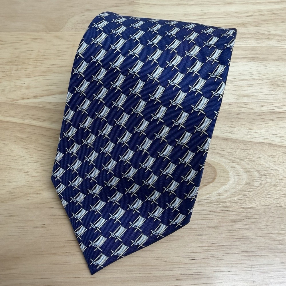 Sero New England Classics Men's Necktie Blue‎ All Over Print Silk Tie Lawn Chair